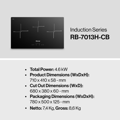 Built-in Induction Hob Kompor Tanam Induksi Rinnai RB-7013H-CB