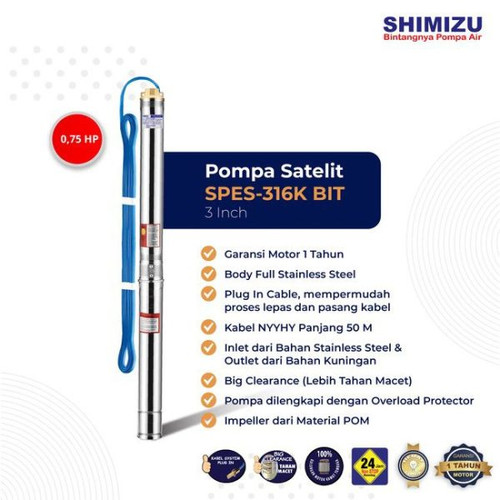 Mesin Pompa Air Celup Submersible Satelit 0.75HP Shimizu SPES-316K BIT