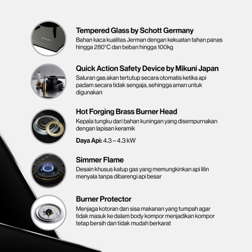 Rinnai Kompor Gas Built-in Tanam 2 Tungku Rinnai RB-72G Glass