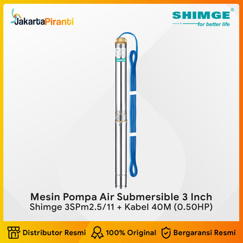 Mesin Pompa Air Submersible 3 Inch Shimge 0.5HP 3SPm2.5/11 + 40m Kabel