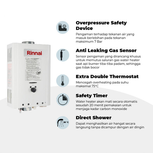 Water Heater Gas Rinnai Tekanan Rendah Low Pressure REU-5CFM