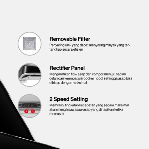 Cooker Hood Rinnai RH-90EV (S) Slim Hood Penghisap Asap Kompor Silver