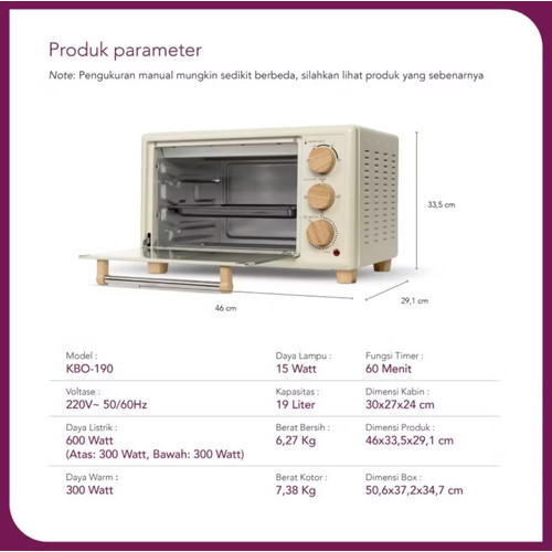 Oven listrik KIRIN(KBO-190 LW)