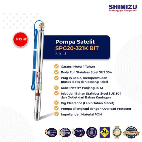Mesin Pompa Submersible Satelit Sibel Shimizu 0.75 HP SPG20-321K BIT