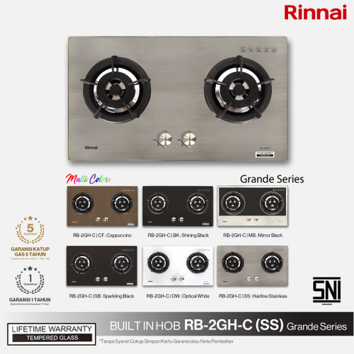 Built-in Gas Hob Kompor Gas Tanam 2 Tungku Rinnai RB-2GH-C (SS)