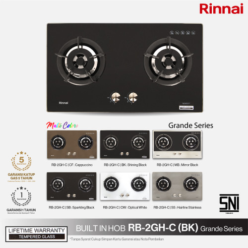 Built-in Gas Hob Kompor Gas Tanam 2 Tungku Rinnai RB-2GH-C (BK)