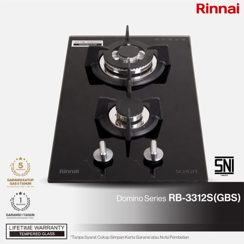Built-in Gas Hob Kompor Gas Tanam 2 Tungku Rinnai RB-3312S (GBS)