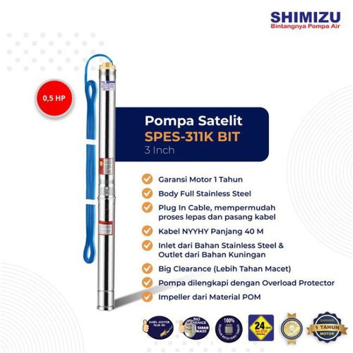 Mesin Pompa Air Celup Submersible Satelit 0.5HP Shimizu SPES-311K BIT
