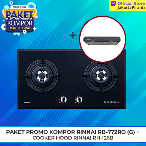 Paket Promo Kompor Gas Rinnai RB-772 RO (G) + Slim Hood Rinnai RH-126B