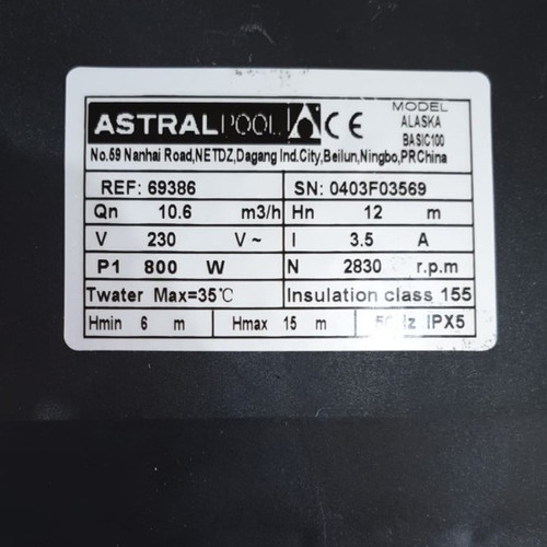 Mesin Pompa Kolam Renang Astral Alaska 1HP 1Phase Astralpool