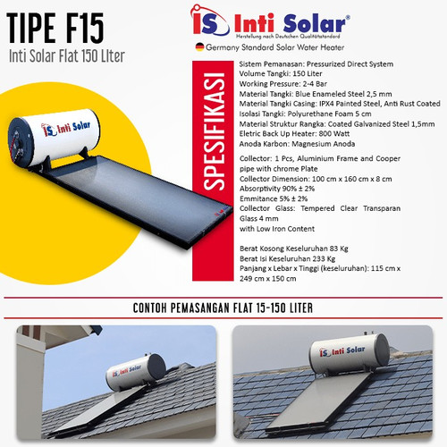 Pemanas Air Matahari IntiSolar FLAT 150 liter INTI SOLAR WATER HEATER