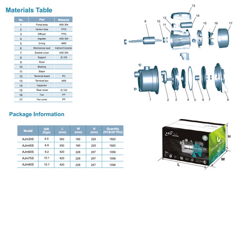 Mesin Pompa Air Semi Jetpump Stainless Steel LEO AJM45S / AJM 45S