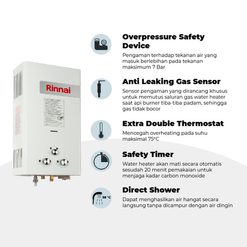 Water Heater Gas Rinnai REU-15CF Pemanas Air Gas Murah Bergaransi