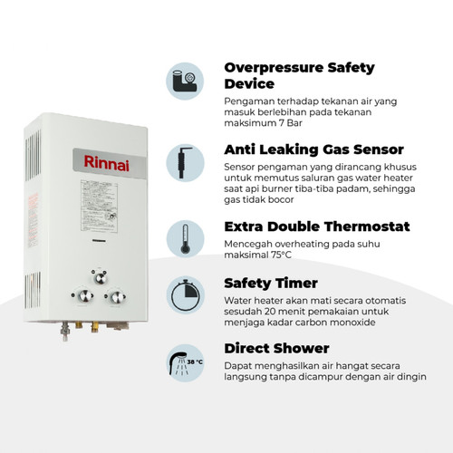 Water Heater Gas Rinnai REU-10CF Pemanas Air Gas Murah Bergaransi