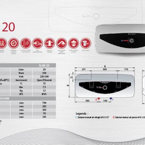 Water Heater Ariston SLIM SL 20 350 ID - Pemanas Air Listrik 350 Watt