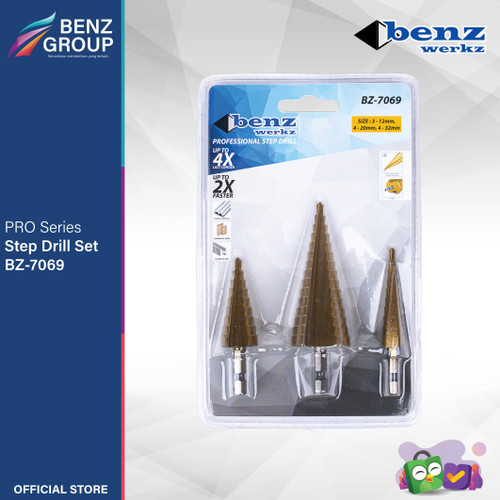 Mata Bor Pagoda Besi Kayu Set / Step Drill Bits Set 3 Pcs Benz Werkz