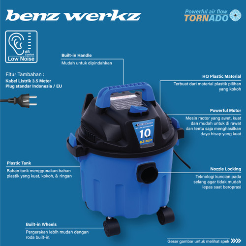 Vacuum Cleaner 10L Mesin Vakum Sedot Debu Wet & Dry BZ 7010 Benz Werkz