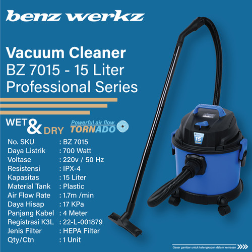 Vacuum Cleaner 15L Mesin Vakum Sedot Debu Wet & Dry BZ 7015 Benz Werkz