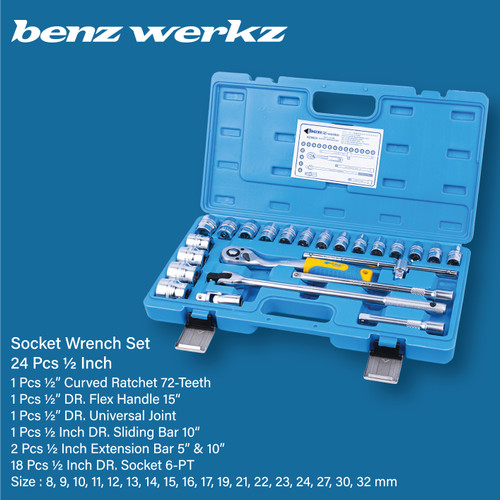 Kunci Socket Set 24PCS 1/2" inch 72 Teeth Handle / Kunci Sok / Shock