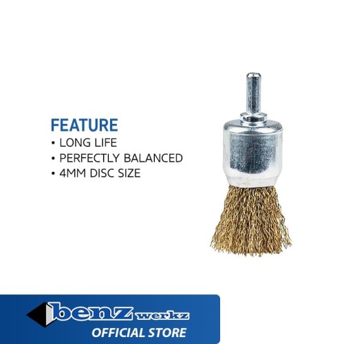 Sikat Kawat Kuning 25 mm Shank 1/4 inch Crimped End Brush Benz Werkz