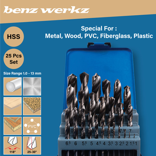 Mata Bor HSS Set 25 Pcs / Mata Bor Besi / Drill Bits Set Benz Werkz