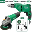 ISKU Mesin Bor electric drill bolak Set 700W 220V Dan Mesin Gerinda Tangan 850W 220V