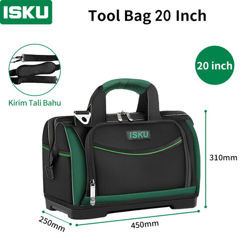 ISKU Tool Bag Besar 20 inch 1680D Kain Oxford Tas Perkakas Anti Air