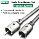 ISKU Mata Bor hole saw beton lubang tembok beton/hollow core saw beton/pelubang beton tembok pipa drill bit perkakas alat pertukangan 40mm+220mm