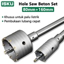 ISKU Mata Bor hole saw beton lubang tembok beton/hollow core saw beton/pelubang beton tembok pipa drill bit perkakas alat pertukangan 80mm+160mm