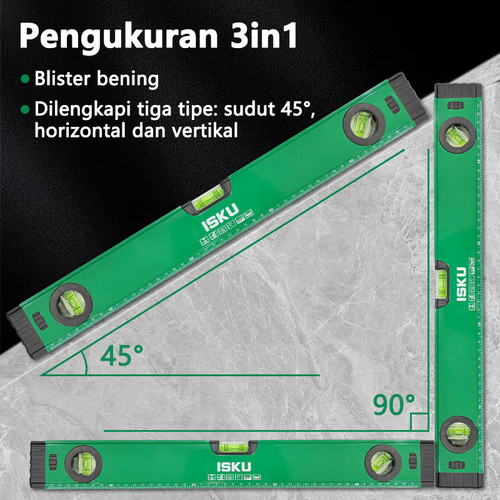 ISKU Spirit Level Waterpass Magnet Bahan paduan aluminium Ukuran 30 40 50 60 80 100CM