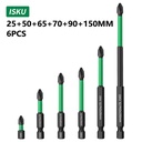 ISKU mata obeng set bolak balik 6pcs/mata obeng angin plus minus ph2 double screwdriver bits + -