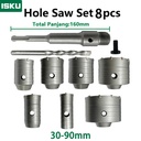 ISKU Mata Bor hole saw beton lubang tembok beton/hollow core saw beton tembok pipa drill bit  30 40 50 60 65 80 90 mm full set 8pcs  perkakas alat pertukangan