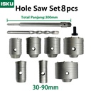 ISKU Mata Bor hole saw beton lubang tembok beton/hollow core saw beton tembok pipa drill bit 30 40 50 60 65 80 90 mm full set 8 pcs