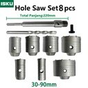 ISKU Mata Bor hole saw beton lubang tembok beton/hollow core saw beton tembok pipa drill bit  30 40 50 60 65 80 90 mm full set8 pcs  perkakas alat pertukangan