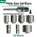 ISKU Mata Bor hole saw beton lubang tembok beton/hollow core saw beton tembok pipa drill bit  30 40 50 60 65 80 90 mm full set 8 pcs  perkakas alat pertukangan