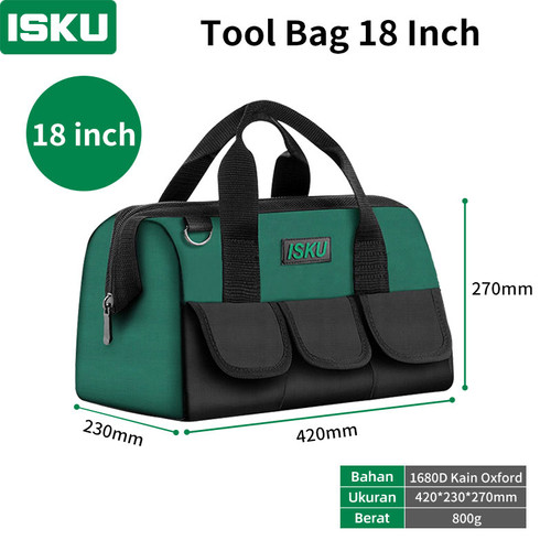 ISKU tool bag besar ukuran 18 inch 1680D tas perkakas kain oxford anti air/tools bag alat perkakas