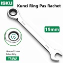 ISKU kunci ring pas rachet 19 mm Besi tahan karat Bahan/ratchet wrench 72gigi/kunci ring pas bolak balik