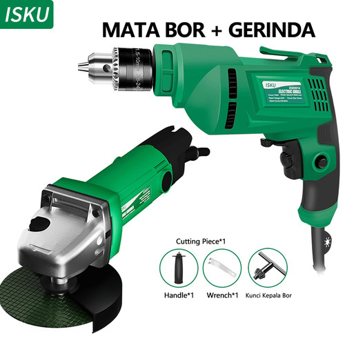 ISKU Mesin Bor Set 700W 220V Dan Mesin Gerinda Tangan 500W 220V