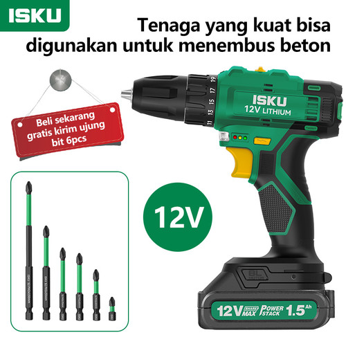 ISKU Mesin Bor Lithium Mulitifungsi 12V 1500mAh Battery/Lithium
