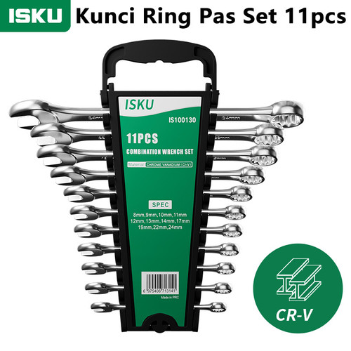 ISKU kunci ring pas set 11 pcs Chrome Vanadium Combination Wrench 8-24