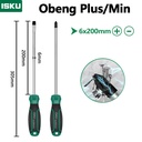 ISKU obeng set 2pcs 6*200 mm plus minus screwdriver set tip magnetik