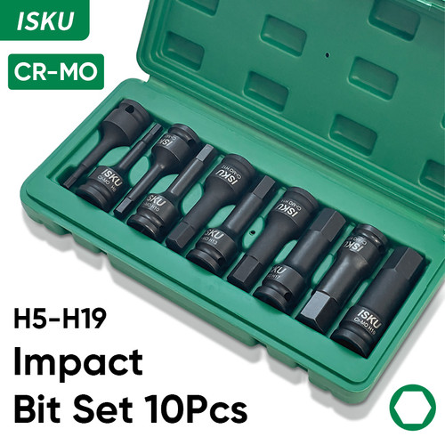 ISKU Mata Socket Impact Bits Set 10pcs Bahan Cr-Mo 1/2 Inch Driver-H