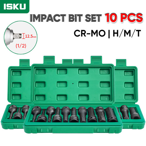 ISKU Mata Socket Impact Bits Set 10pcs Bahan Cr-Mo 1/2 Inch Driver