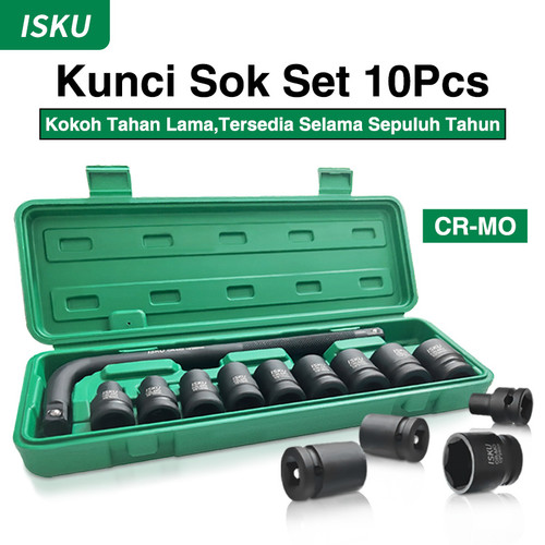 ISKU Kunci Shock Set 10pcs 8-24mm/Socket Kunci Set Motor/Socket Wrench