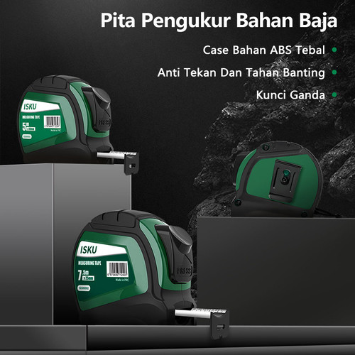 ISKU meteran 5m tape measure auto lock meteran tukang karet tahan air alat ukur