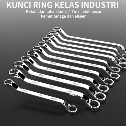 ISKU Kunci ring pas 24x27 mm cermin torx ganda terbuat dari baja chromium vanadium / spanner wrench tahan korosi dan anti-selip