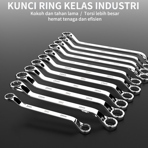ISKU Kunci ring pas 8x10mm cermin torx ganda terbuat dari baja chromium vanadium / spanner wrench tahan korosi dan anti-selip