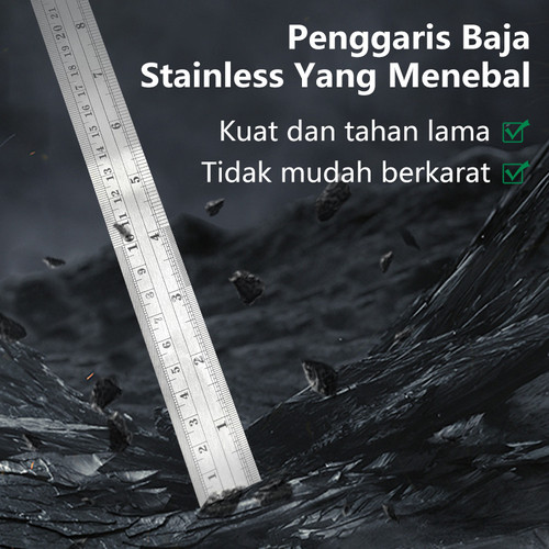 ISKU penggaris baja ukuran 15 30 50 60 100 cm penggaris presisi tinggi untuk pengukuran akurat/stainless steel ruler/penggaris besi
