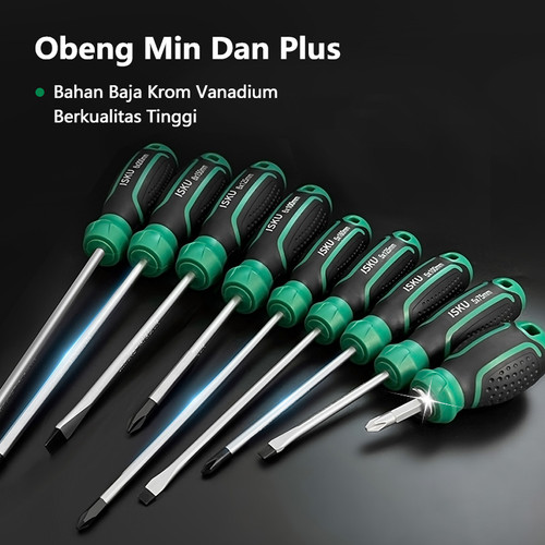ISKU obeng set 9 pcs 75-200mm Minus screwdriver set tip magnetik