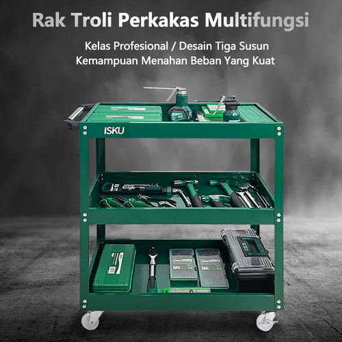 ISKU troli bengkel rak 3 susun besi trolly trolley rak kerja perkakas